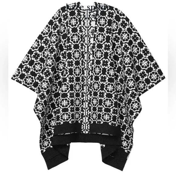 Kate spade Arabesque Knit Ruana Black White Sweater One Size - Picture 5 of 16